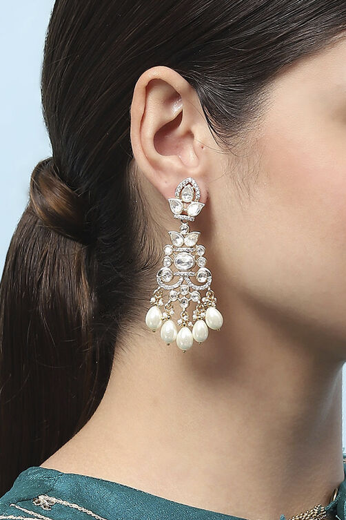 White Kundan Festive Drop & Danglers image number 3