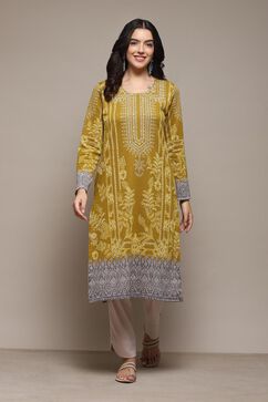 Mustard Poly Cotton Straight Yarndyed Kurta image number 0