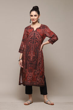 Dull Red LIVA Straight Printed Kurta image number 5