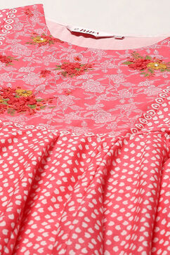 White Pink Cotton Anarkali Printed Kurta Churidar Suit Set image number 1