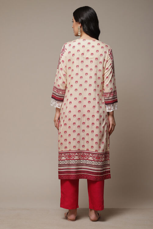 Blue LIVA Straight Printed Kurta image number 2