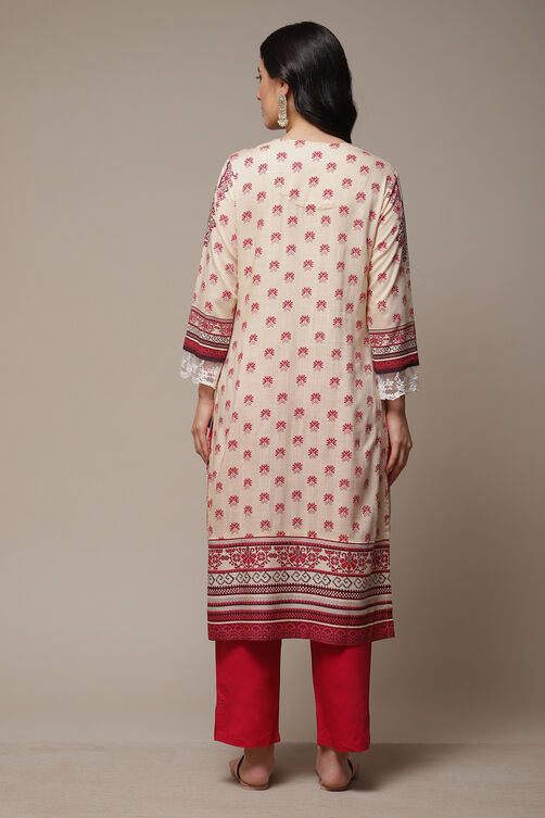 Pink LIVA Straight Printed Kurta image number 2