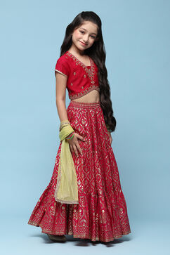 Fuschia Polyester Short Kurta Printed Suit Set image number 6