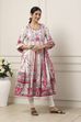 White Cotton Floral Printed Kalidar Suit Set image number 5