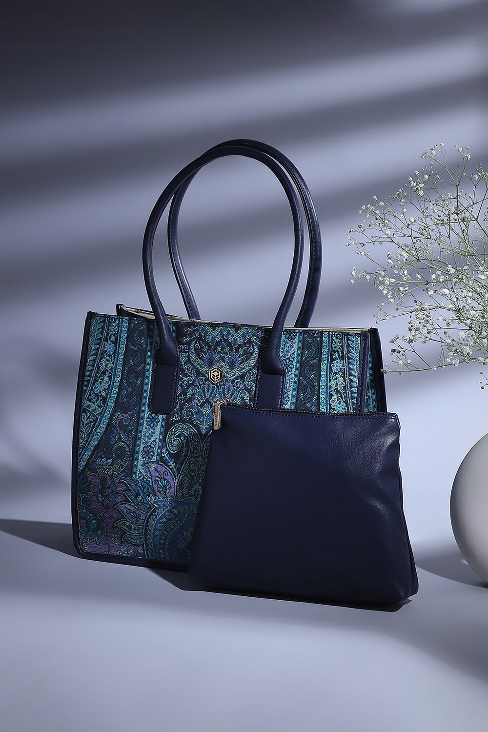 Buy Navy Pu Tote Bag Handbag for INR2999.00 Biba India