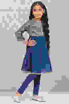 Blue Art Silk Straight Printed Kurta Set image number 5