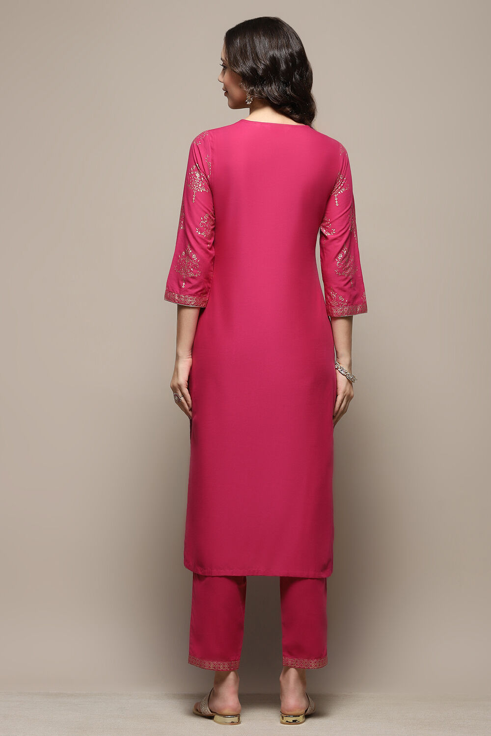 Magenta Cotton Printed Straight Suit Set image number 5