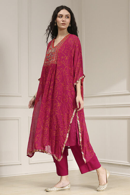 Purple Viscose Straight Printed Fusion Set image number 3