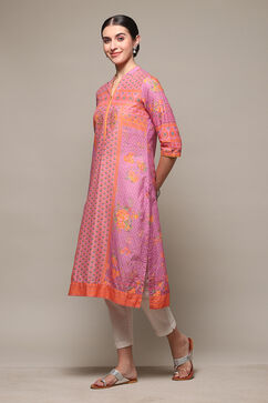 Purple Cotton Straight Printed Kurta image number 2