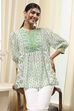 Green and White Pleated Short Kurta image number 0