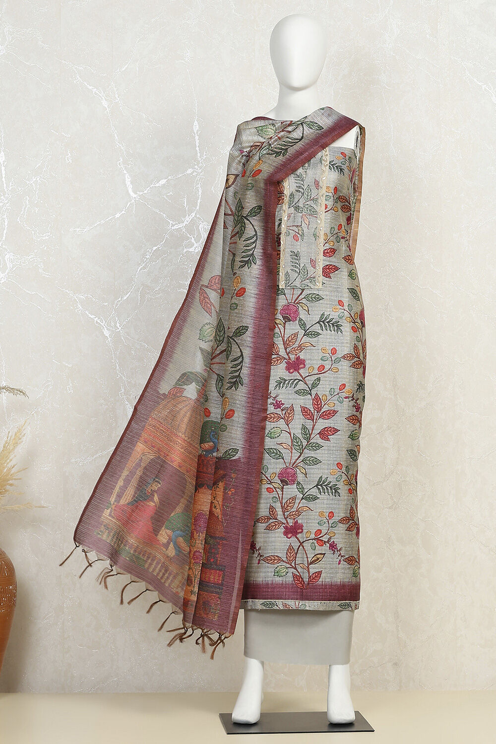 Pch Silk Blend Printed Unstitched Suit Set image number 4