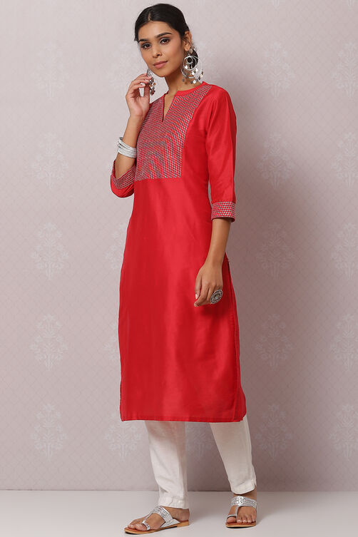 Red Straight Nylon Viscose Kurta image number 3