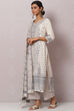 Off White Cotton Straight Kurta Palazzo Suit Set image number 2