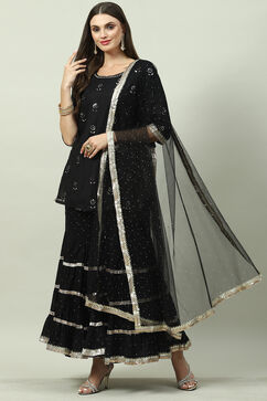 Black Cotton Blend Straight Kurta Garara Suit Set image number 5