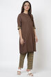 Navy Cotton A-Line Kurta Pant Suit Set image number 3