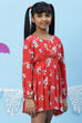 Red Flared Rayon Printed Dress image number 3