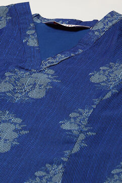 Royal Blue Polyester A-Line Printed Kurta Palazzo Suit Set image number 1