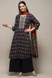 Indigo Cotton Blend Flared Kurta Palazzo Suit Set image number 7
