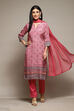 Pink Viscose Straight Kurta Slim Pant Suit Set