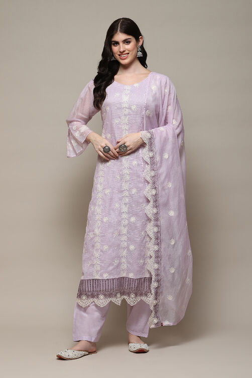 Lavendar Cotton Blend Printed Unstitched Suit Set image number 8