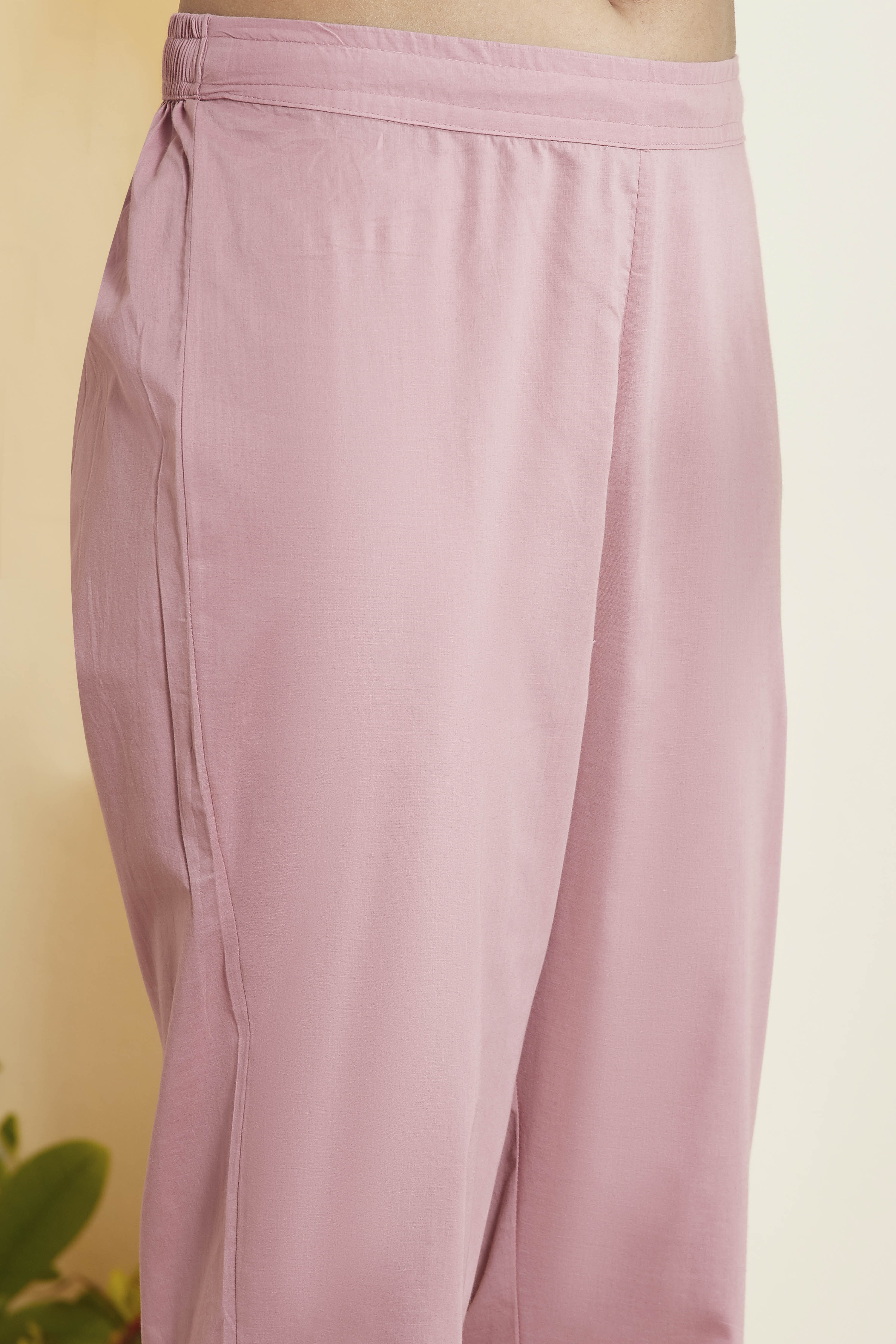 Old Rose Cotton Silk Embroidered A-Line Kurta Set image number 2