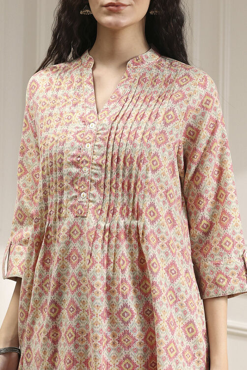 Blue Cotton Printed A-Line Kurta image number 1
