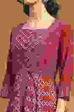 Red Modal Festive Anarkali Fusion Suit Set image number 1