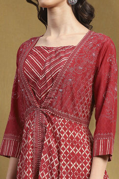 Red Modal Festive Anarkali Fusion Suit Set image number 1