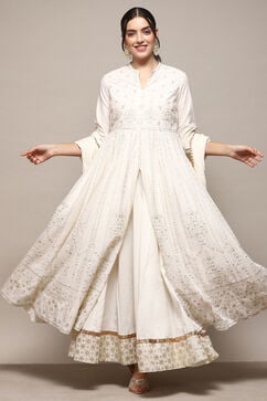 Off White Cotton Anarkali Kurta Skirt Suit Set image number 0