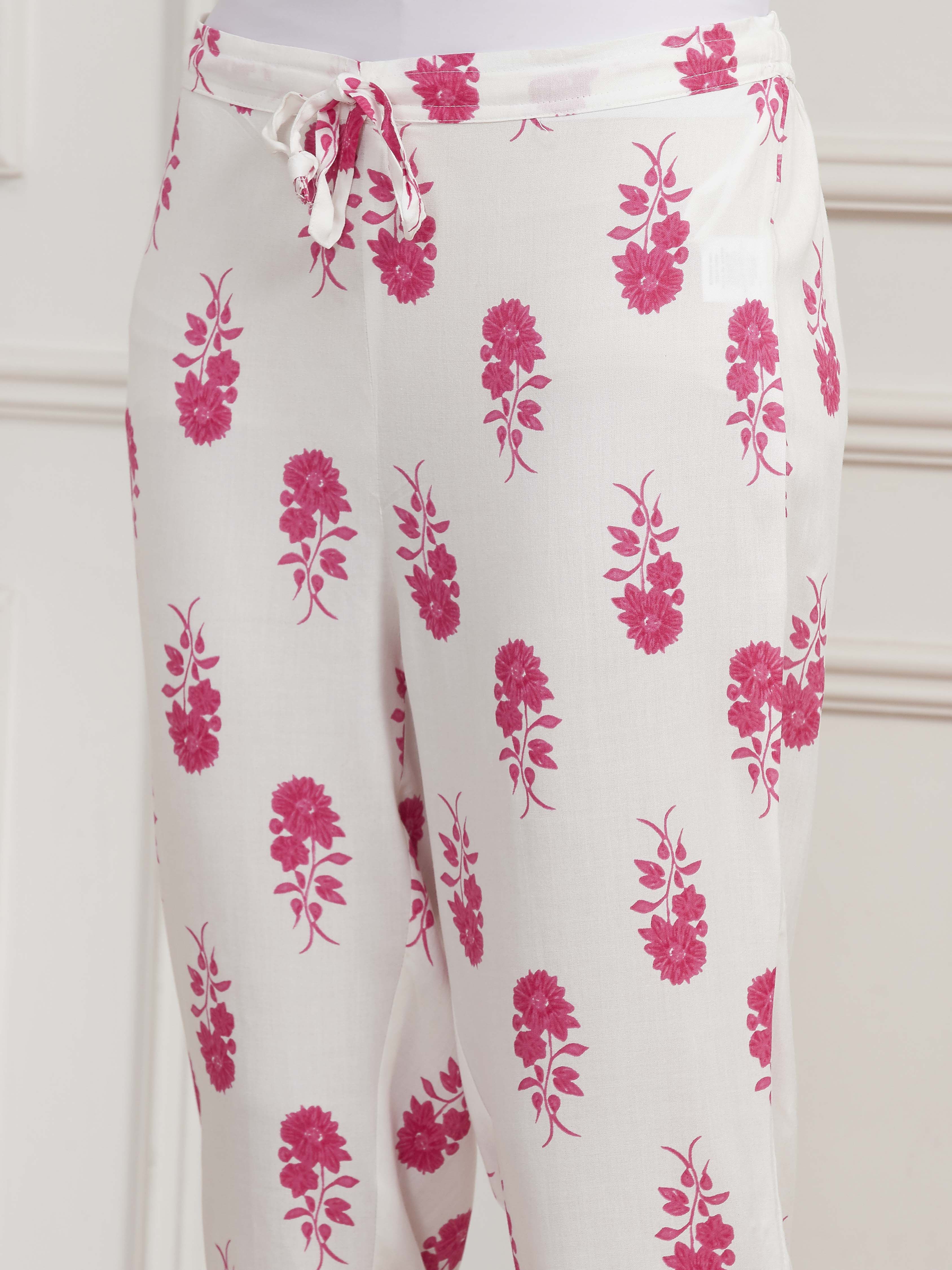 Pink and White Printed Straight Suit Set image number 2