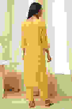 Yellow Embroidered Straight Suit Set image number 4