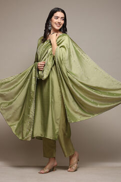 Olive Green Silk Blend Unstitched Suit Set image number 5