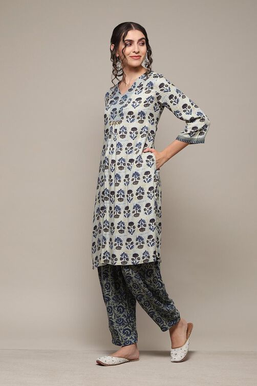 Batik Blue Viscose Printed 2 Piece Set