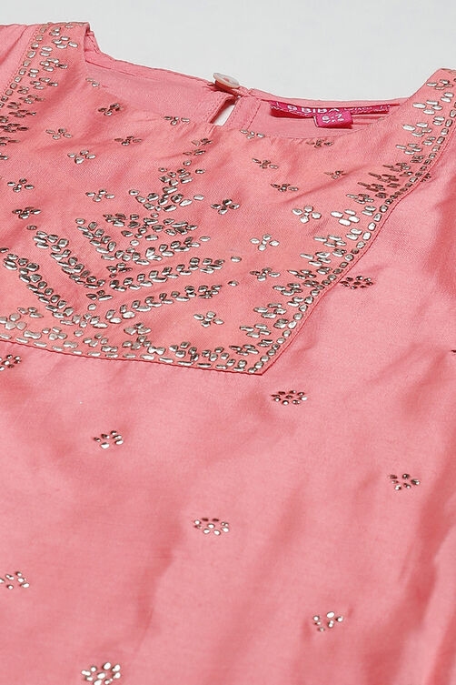 Pink Cotton Blend A-Line Kurta Straight Palazzo Suit Set image number 1