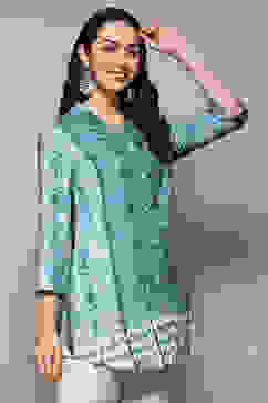 Petrol LIVA Short Kurta Printed Shirt image number 3