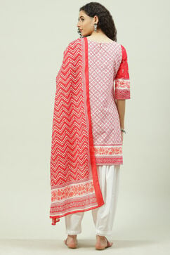 Red And White Cotton Straight Kurta Palazzo Suit Set image number 4