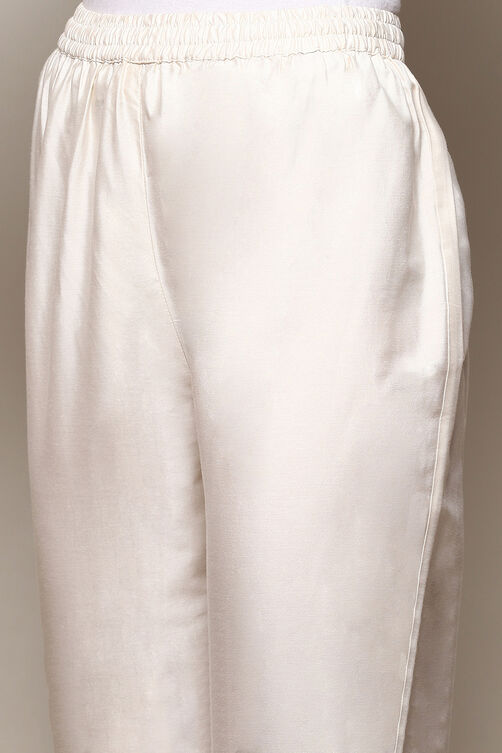 Cream Poly Viscose Slim Yarndyed Pants image number 1