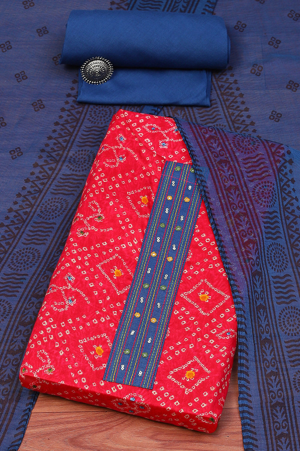 Red Satin Unstitched Suit Set image number 0