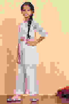 Ivory Viscose Blend Straight Kurta Set image number 3