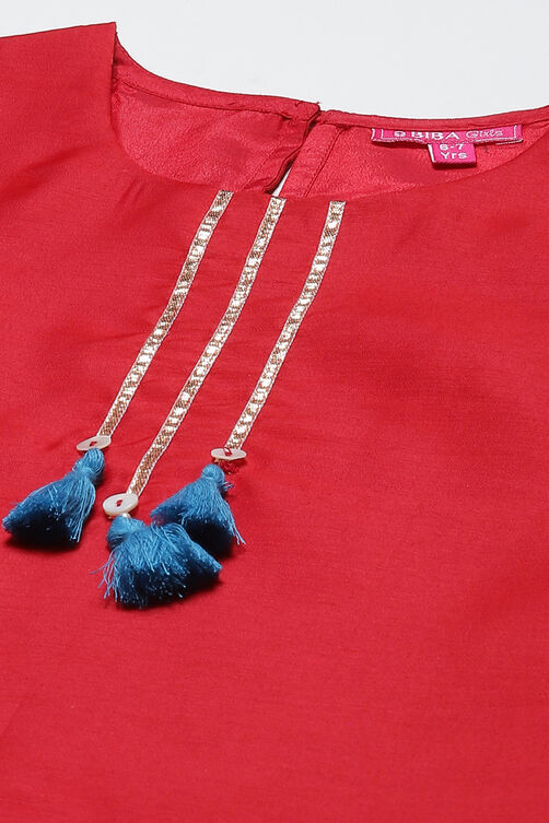 Red Art Silk Straight Kurta Set image number 1