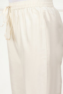 Cream Poly Viscose Slim Yarndyed Pants image number 1