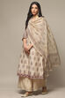 Off White Chanderi Hand Block Print Unstitched Suit Set image number 5