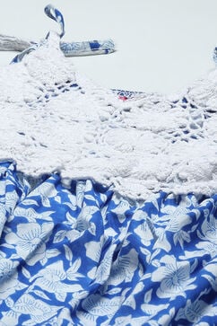Blue White Cotton Gathered Dress image number 1