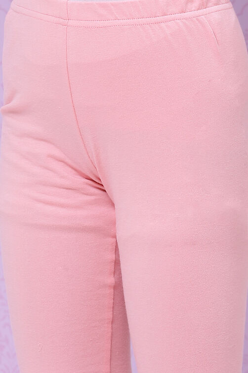 Onion Pink Cotton Girls Flared Kurta Churidar Suit Set image number 3