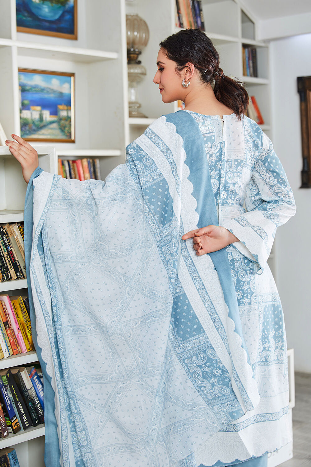 Blue Cotton Blend Digital Print Unstitched Suit Set  image number 3