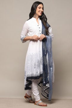White Blue Cotton Asymmetric Suit Set image number 6