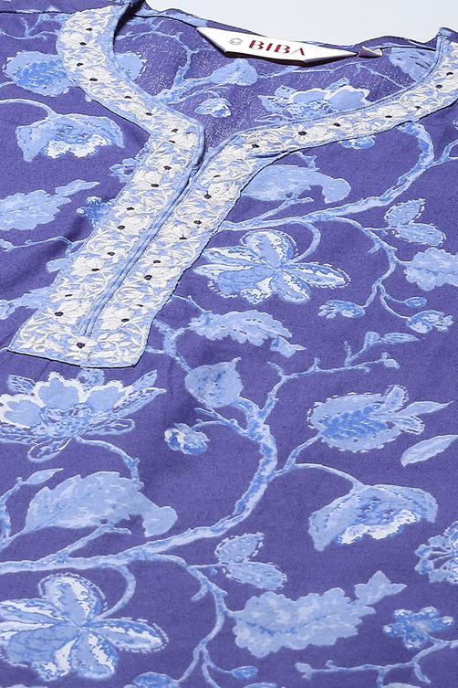 Indigo Cotton Straight Kurta Palazzo Suit Set image number 1
