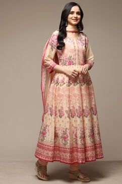 Pink Cotton Anarkali Kurta Churidar Suit Set image number 6
