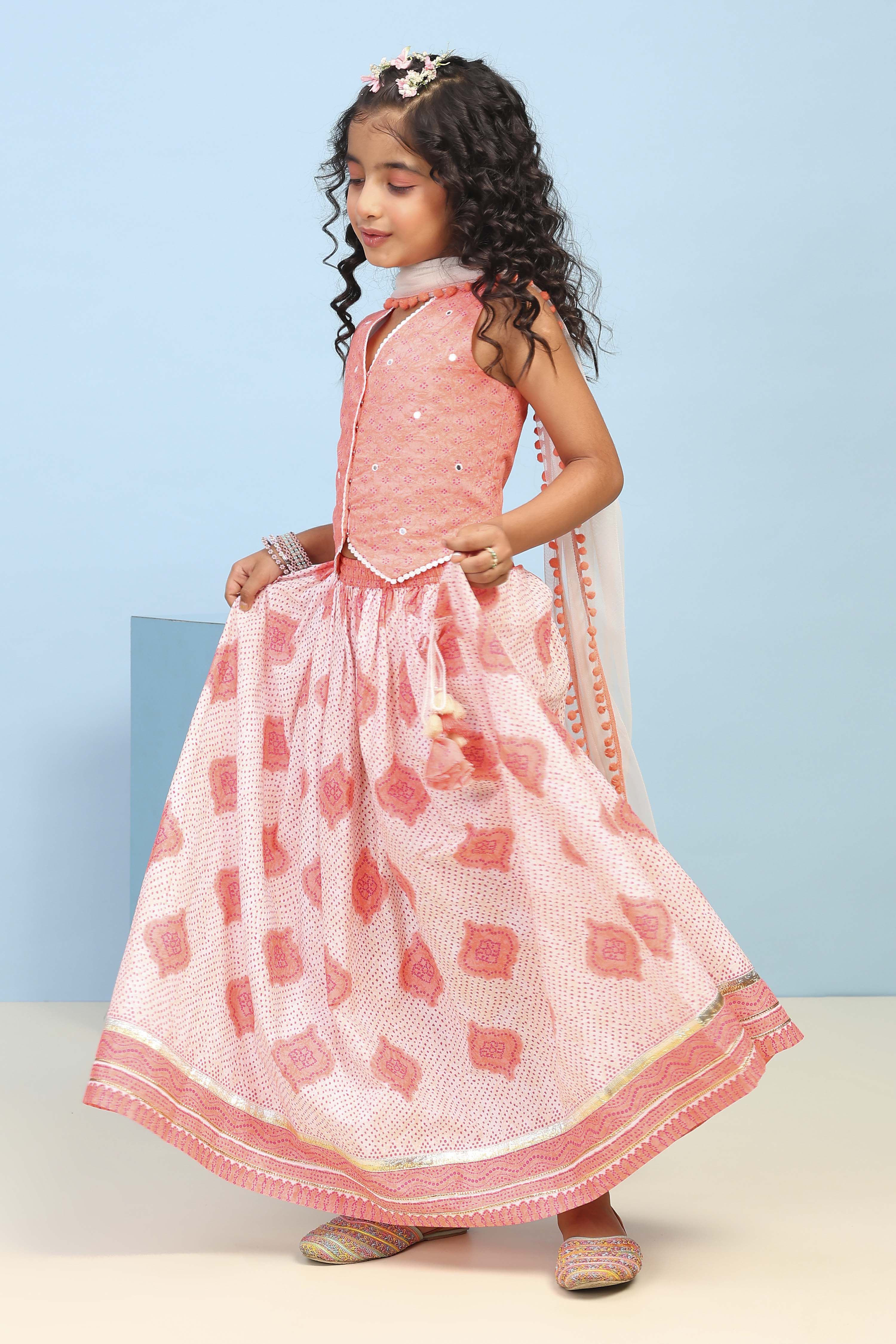 Blue Cotton Printed Straight Lehenga Set image number 3