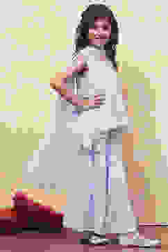 Ice Blue Embroidered Peplum Suit Set image number 5